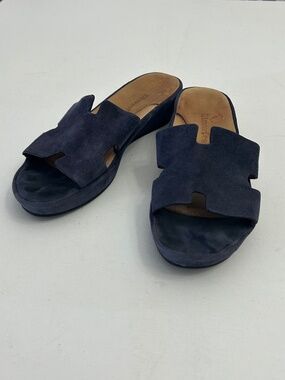 L'Amour Des Pieds Catiana Platform Slides In Navy Suede Size 8M